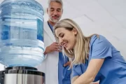 Construction project office with drinking water dispenser
