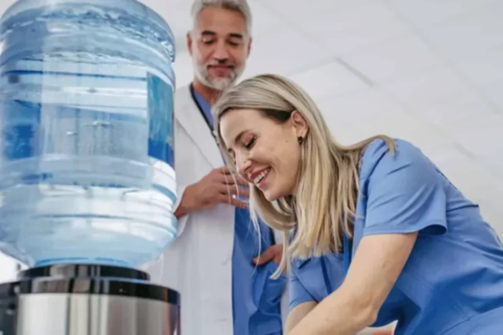 Construction project office with drinking water dispenser