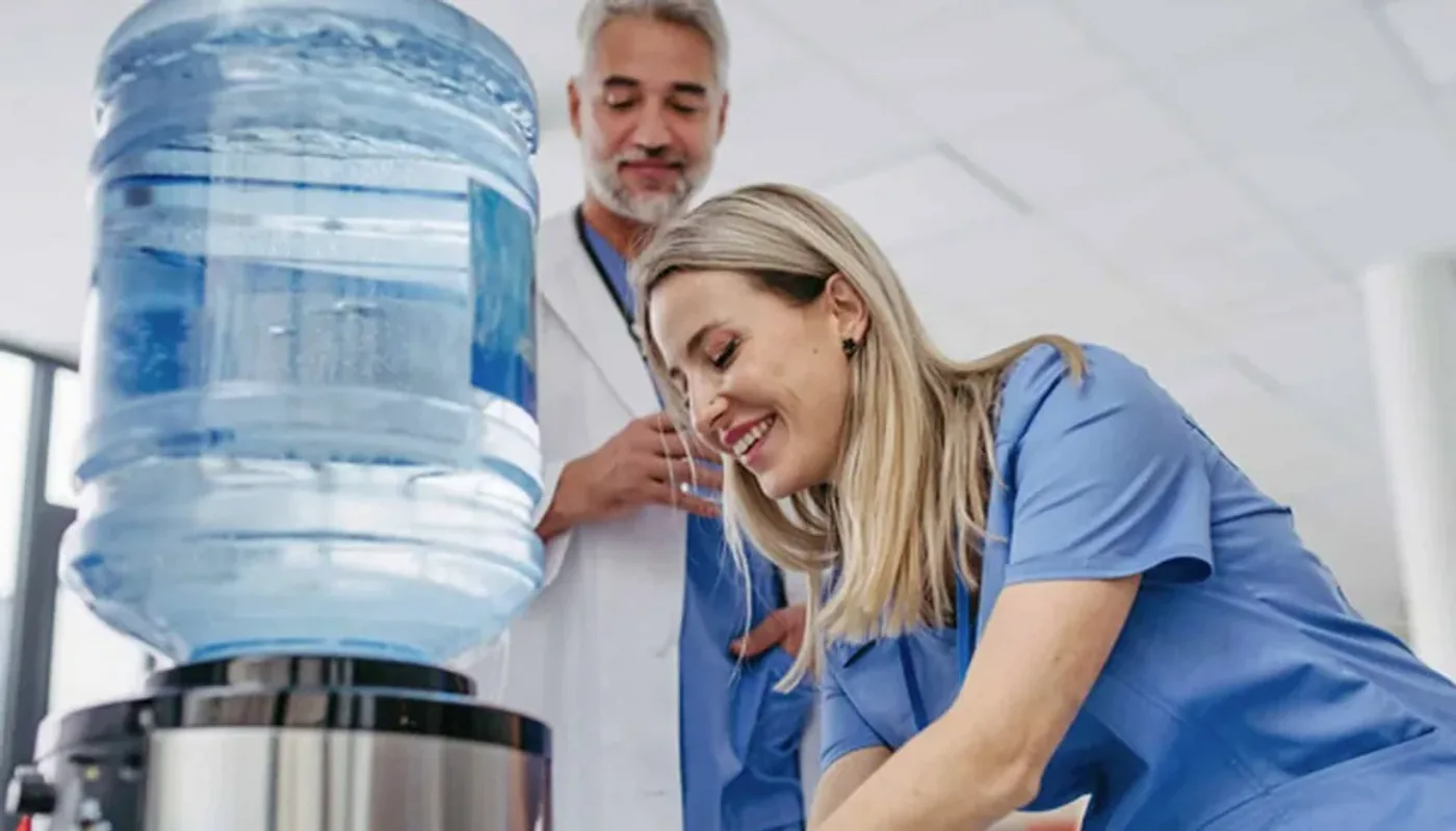 Construction project office with drinking water dispenser