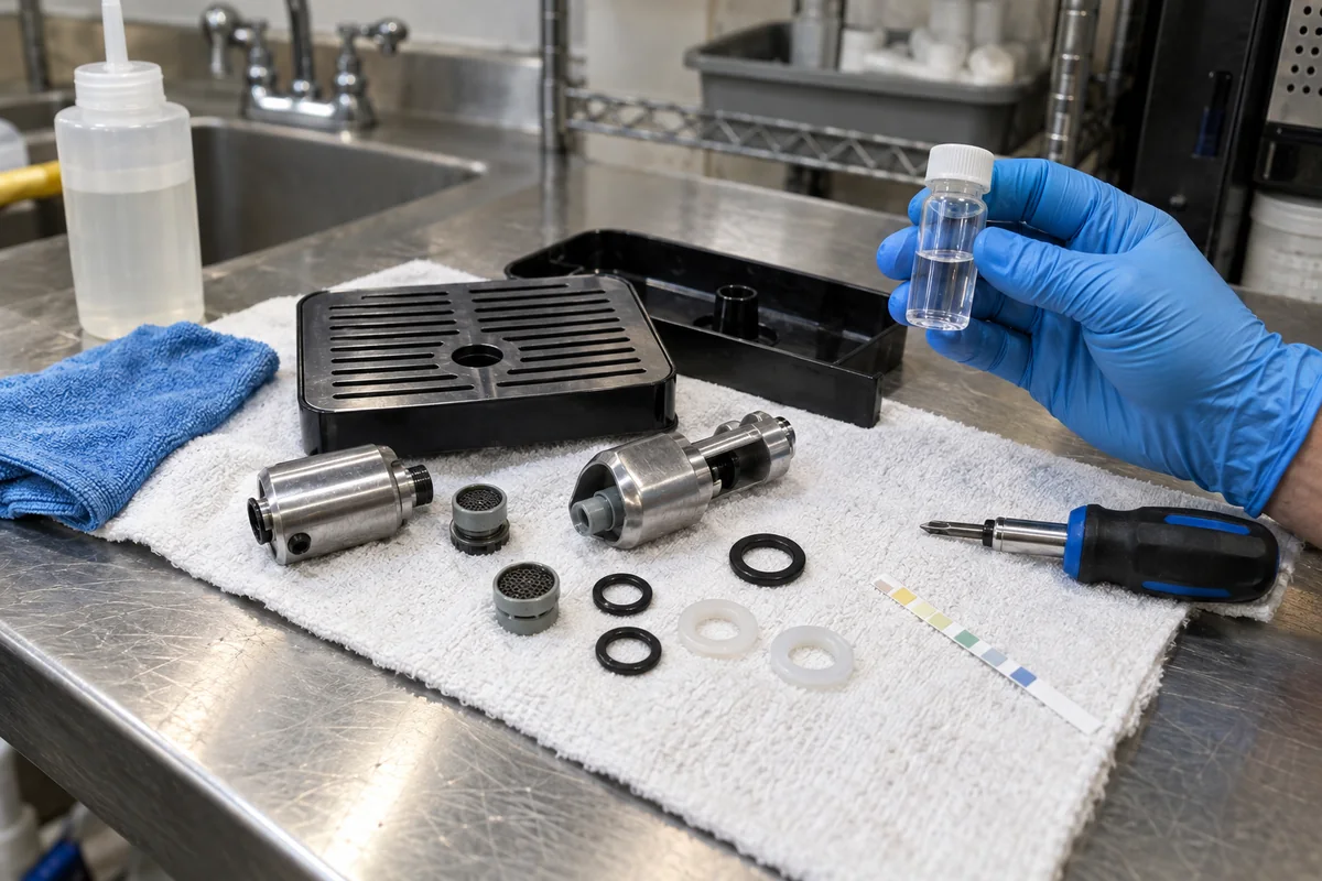 Bottleless water cooler sanitation parts and water sample check