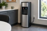 An ordinary office water cooler with a safely routed power cable